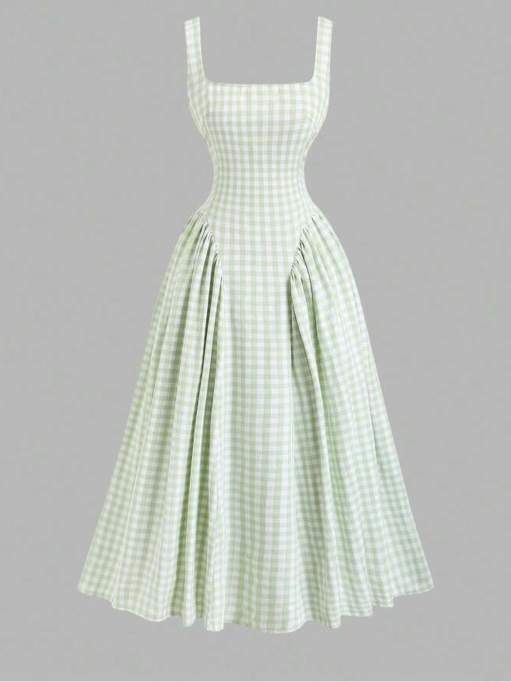 Sleeveless Gingham Midi Dress in Light Green
